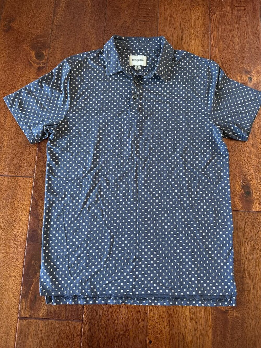 Goodfellow & Co Men's Medium Polo Shirt Blue Short-sleeve Soft Stretch Buttons
